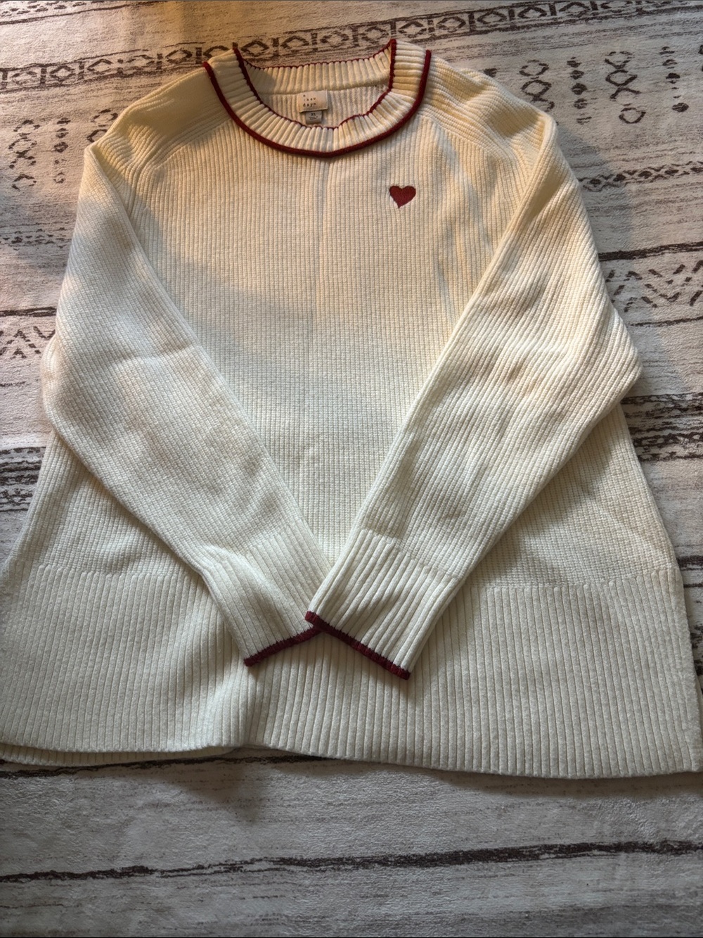 a new day Cream Crewneck Sweater with Red Trim & Heart